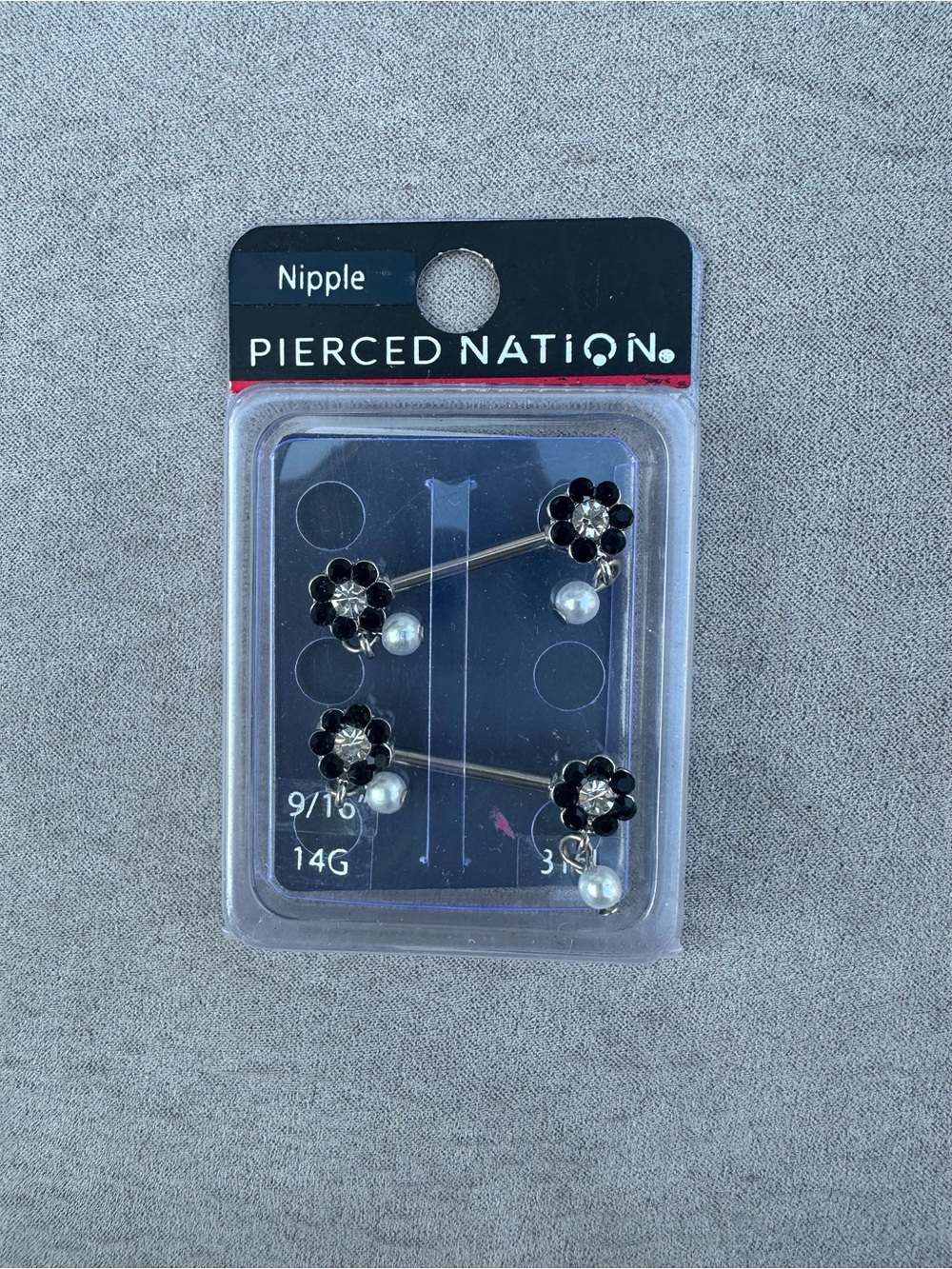 Pierced Nation Black Floral Nipple Rings with Pearls - Pack of 2